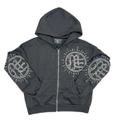 Mixed Emotions Eclipse Rhinestone Hoodie Acid Wash Grey