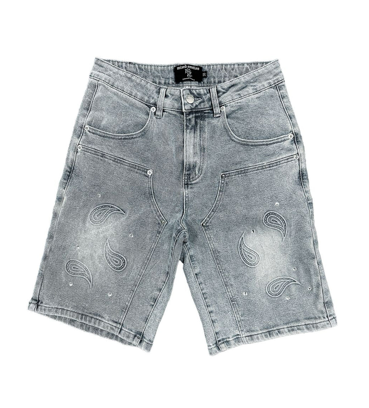 Mixed Emotions Paisley Denim Shorts Blue