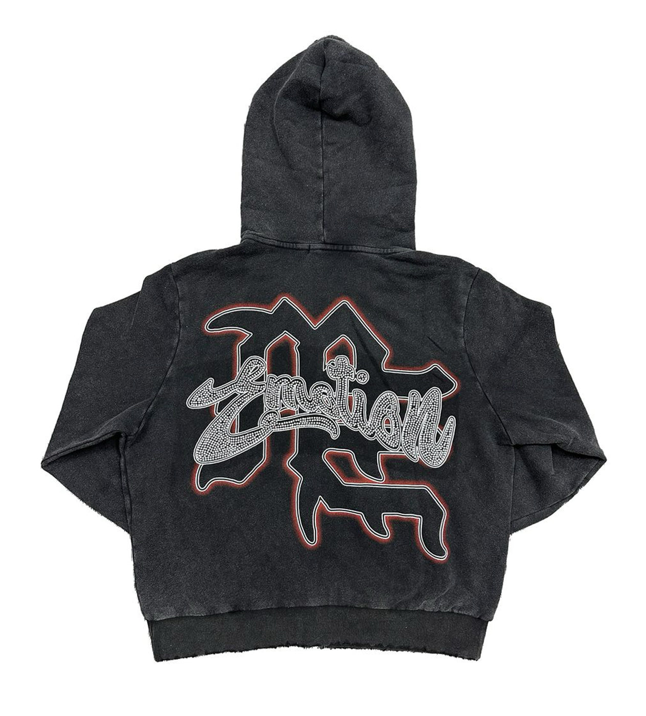 Mixed Emotions Rhinestone Hoodie Acid Wash Black