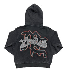 Mixed Emotions Rhinestone Hoodie Acid Wash Black